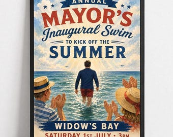 Widows Bay Mayor's Inaugural Swim Poster | Tom Loftis TV Series Art (Unframed)