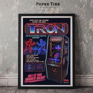 TRON Arkadaffisch | Vintage Retro Gaming Väggkonst | Neon Klassiskt Speltryck (Oramad)