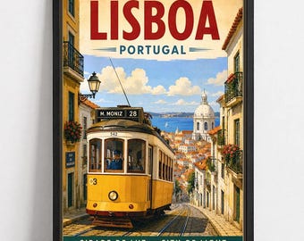 Lisbon Portugal Travel Poster | Vintage Tram Wall Art (Unframed)