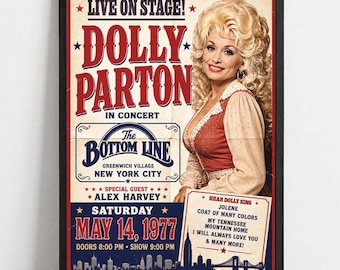 Dolly Parton 1977 NYC Concert Poster | Retro Country Music Wall Art (Unframed)