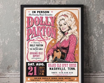 Dolly Parton 1970s Concert Poster | Retro Country Music Art (Unframed)