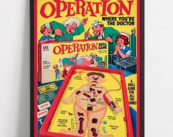Operation Board Game Poster | Retro 70s Toy Game Room Wall Art Print (Unframed)
