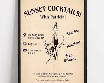 Widows Bay Patricia Sunset Cocktails Poster | The Salty Whale TV Series Art (Unframed)