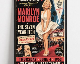 Marilyn Monroe Seven Year Itch Poster | Retro Hollywood Cinema Art Print (Unframed)