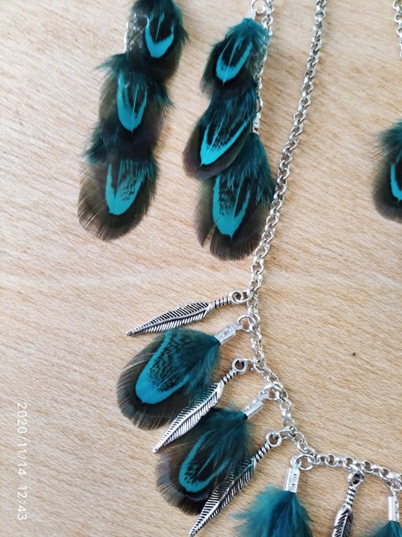 Turquoise Feather Necklace Hippie Boho Festival Jewellery Silver