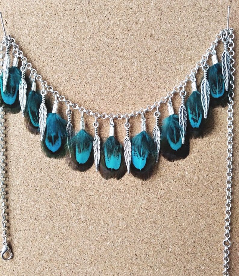 Turquoise Feather Necklace Hippie Boho Festival Jewellery Silver