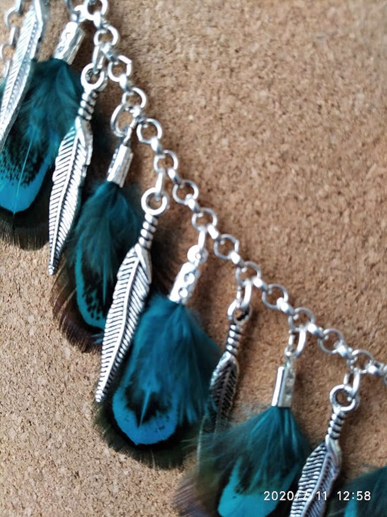Turquoise Feather Necklace Hippie Boho Festival Jewellery Silver