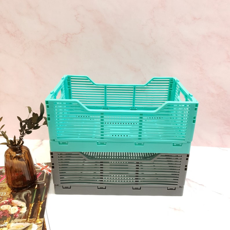 Folding Storage Crates Box Stackable Plastic Basket Bin Etsy