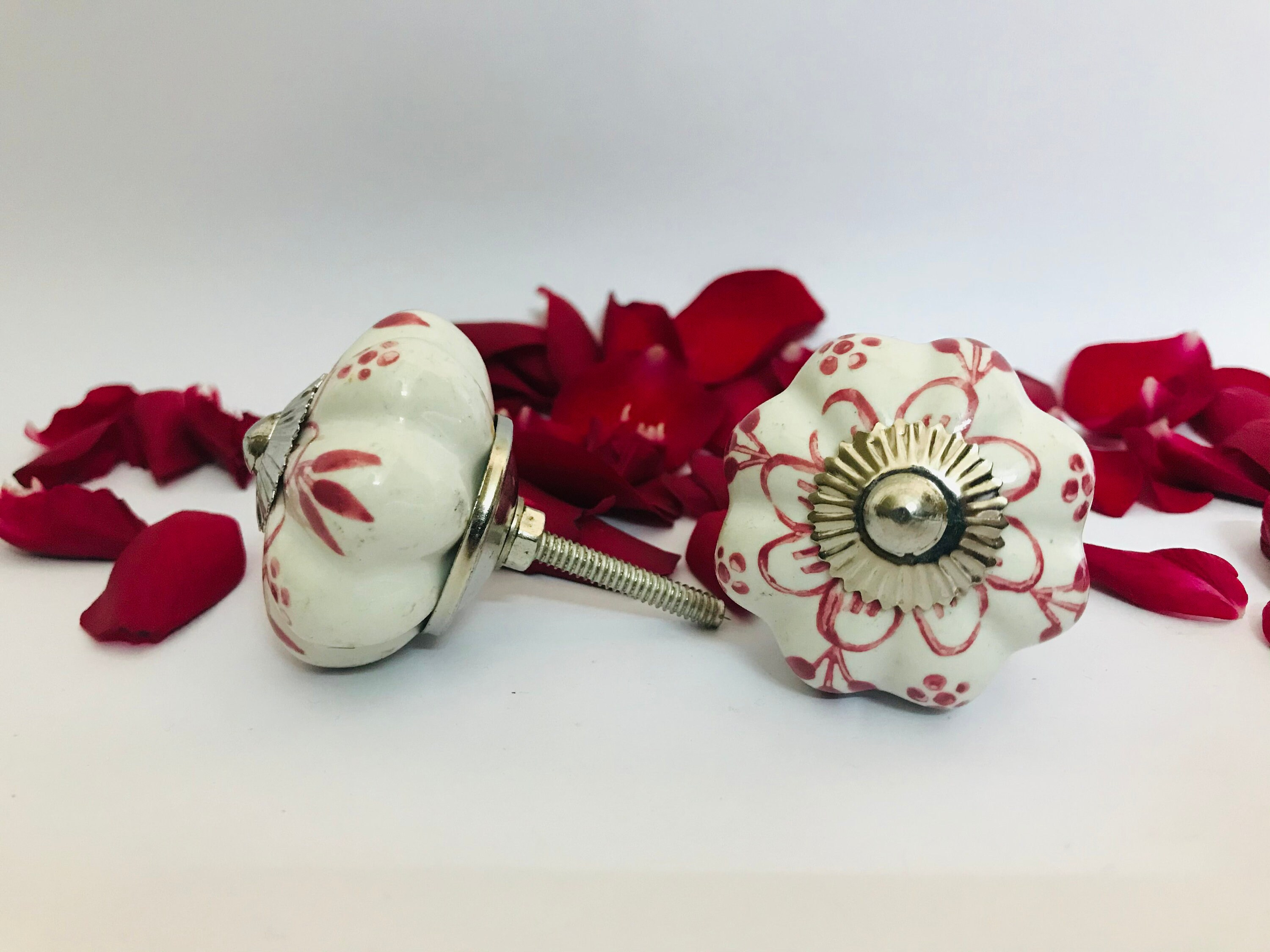 Rosa y blanco Floral hecho a mano diseñador perillas de | Etsy