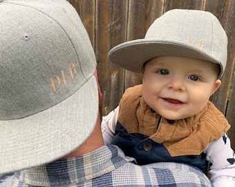 Matching Father/Son Flat-Billed Hats with Custom Initials Personalization