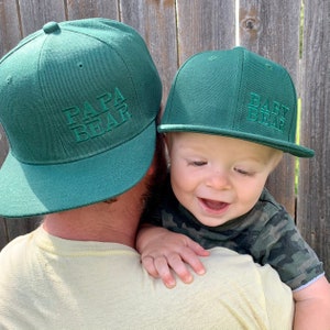 Matching Father/Son Flat-Billed Papa Bear/Baby Bear Hats