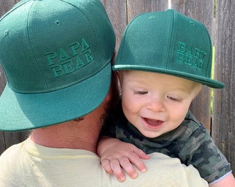 Matching Father/Son Flat-Billed Papa Bear/Baby Bear Hats