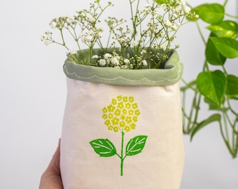 Hydrangea Fabric Basket: Reversible Cotton Canvas Bread Basket