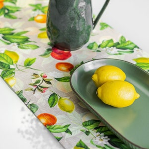 Summer Table Runner, Sicilian Lemon Table Decor, Handmade Table Runner, Kitchen Table Linen, Citrus Fruits Print, image 1