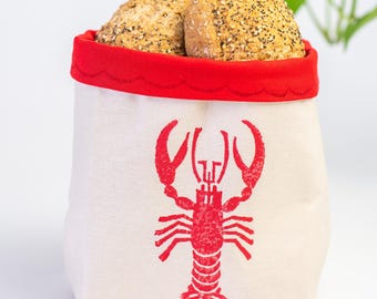 Lobster Fabric Basket: Reversible Cotton Canvas Bread Basket