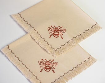 Block Printed Cotton Napkins - Set of 2: Frayed Edge Spring Table Decor