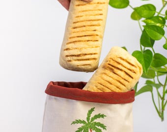 Palm Tree Fabric Basket: Reversible Cotton Canvas Bread Basket