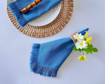 Fringe Blue Cloth Napkins, Easter Napkins, Everyday Cloth Napkins, Spring Table Linen, Spring Home Decor