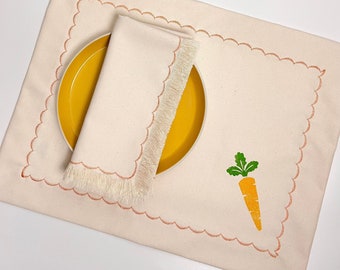 Carrot Block Print Table Mats, Easter Placemats, Cloth Placemats, Spring Table Decor, Easter Table Setting Accessories