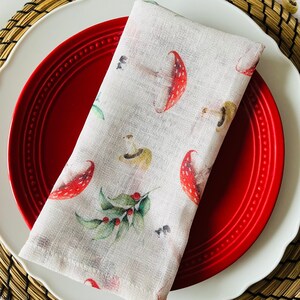 Mushroom Table Napkin Set, Toadstool Home Table Decor, Cloth Napkins, Dining Table Setting image 8