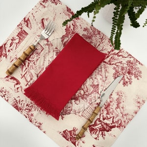Red Toile Placemat: Vintage French Cotton Table Decor