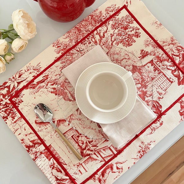 Cotton Toile Placemat , Vintage French Toile Cloth Placemats, New House Gift, Toile French Home Decor