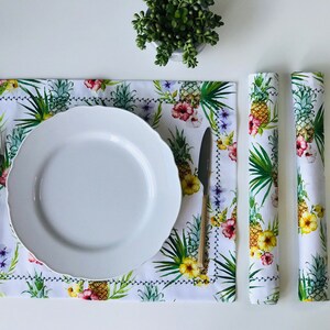 Floral Cotton Placemats Set of 4: Tropical Kitchen Table Decor