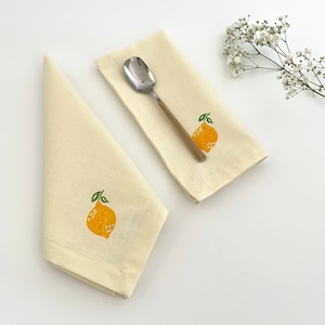 Block Print Napkins, Hand Painted Lemon Napkins, Reusable Cocktail Napkins, Cloth Napkins, New Home Gift, Summer Table linen