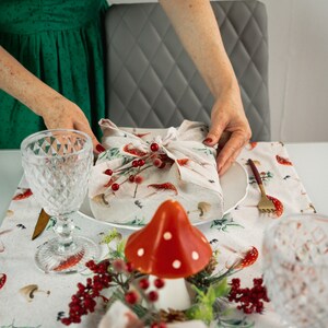 Mushroom Table Napkin Set, Toadstool Home Table Decor, Cloth Napkins, Dining Table Setting image 3