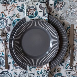 Blue Floral Cotton Canvas Table Runner: Spring Table Decor