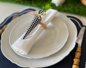 Anillos de servilleta de Pascua de zanahoria de tela Gingham, soporte de servilleta de Pascua, zanahorias de Pascua de tela Gingham, decoración de mesa de Pascua, decoración del hogar de primavera