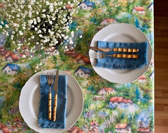 Cotton Farmhouse Tablecloth: Washable Table Cover (74x51 inches)