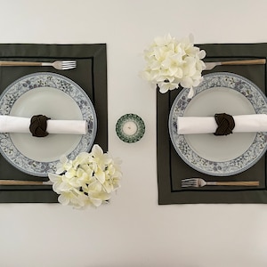 Green Olive Cloth Placemats, Dining Table Mats, Green Olive Placemats, Embroidered Table Linen, Kitchen Table Mats, New Home Gift