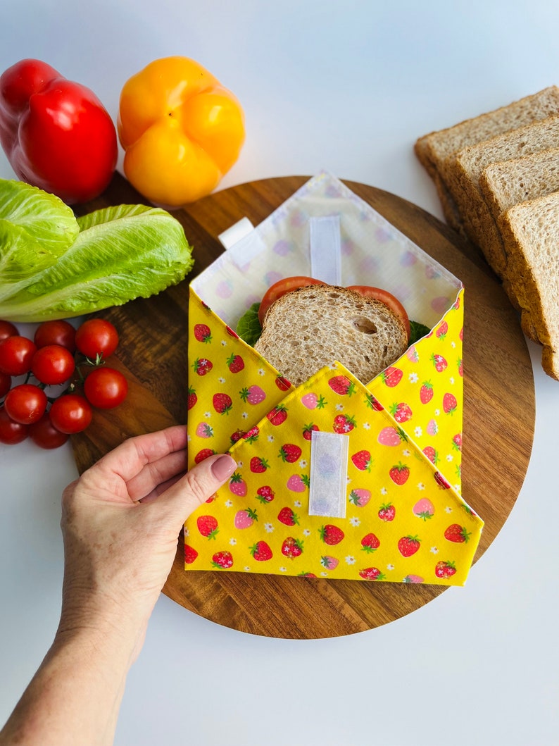 Set di 2 involucri per panini riutilizzabili, sacchetti per panini ecologici, sacchetti per snack riutilizzabili, vita sostenibile, zero rifiuti di plastica immagine 1