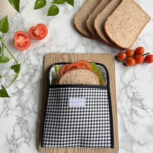 Gingham Reusable Snacks Bag, Sustainable Living, Zero Waste Plastic Free, Reusable Sandwich Bag, Eco-friendly Sandwich Pouch