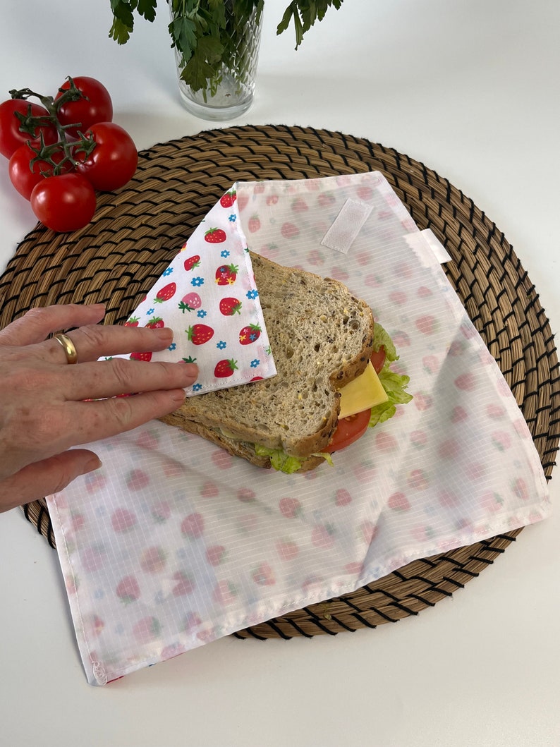 Set of 2 Reusable Sandwich Wrap, Eco-friendly Sandwich Bag, Reusable Snacks Bag, Sustainable Living, Zero Waste Plastic Free imagem 6