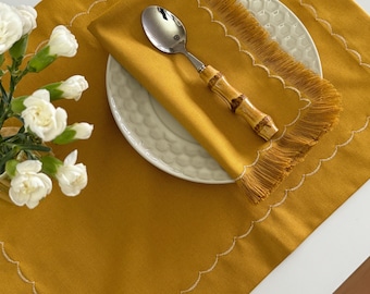 Set of 2 Embroidered Cotton Canvas Placemats: New Home Gift