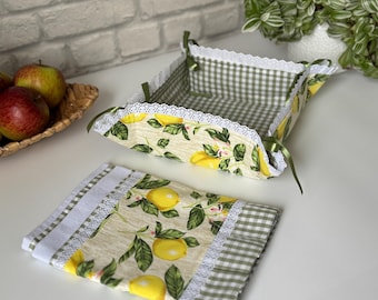 Kitchen Tea Towel, Foldable Bread Basket, Eco-Friendly Gift, Rustic Bread Storage, Farmhouse Home Decor, New Home Gift