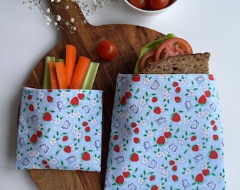 Reusable Strawberry Sandwich & Snack Pouch Set: Eco-Friendly Lunch Bags