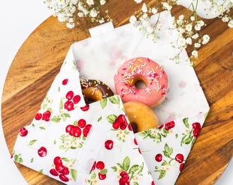 Reusable Sandwich Wraps - Cherry Print Cotton - Eco-Friendly Set of 2