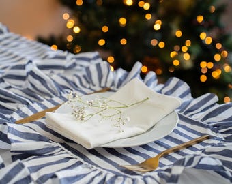 Blue Stripe Frill Placemat / Ruffled Spring Placemat / Farmhouse Table Decor