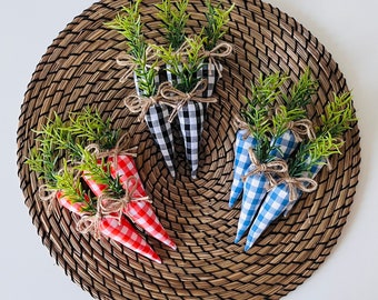 Set of 4 Handmade Fabric Carrot , Gingham Fabric Easter Carrots, Easter Table Decoration, Spring Decoration