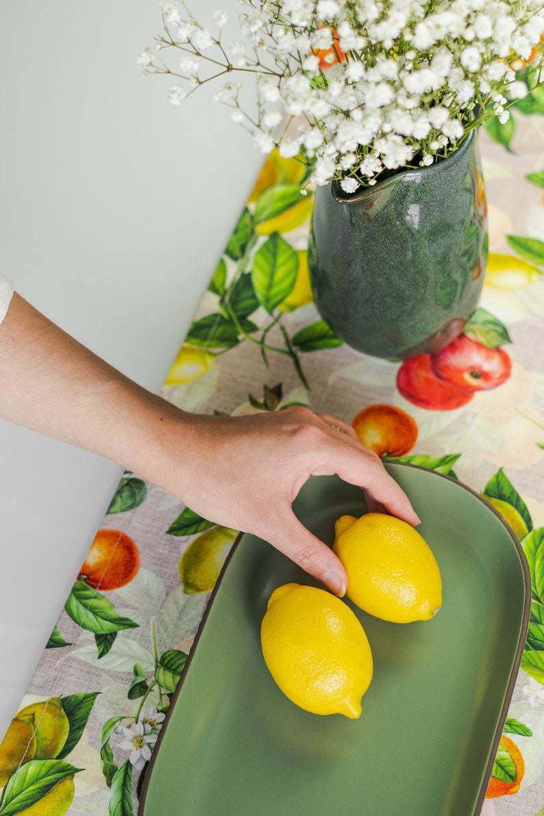 Summer Table Runner, Sicilian Lemon Table Decor, Handmade Table Runner, Kitchen Table Linen, Citrus Fruits Print, image 4