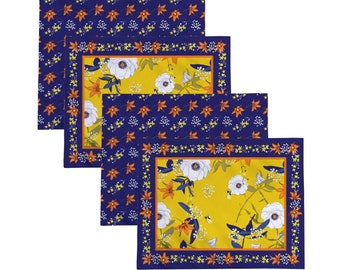 Florale Reversible Tischsets: 4er-Set, halb wasserdichte Tischsets