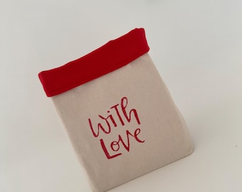 Handmade Valentines Bread Basket: Block-Printed Cotton Fabric Organizer