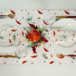 Mushroom Table Napkin Set, Toadstool Home Table Decor, Cloth Napkins, Dining Table Setting image 5