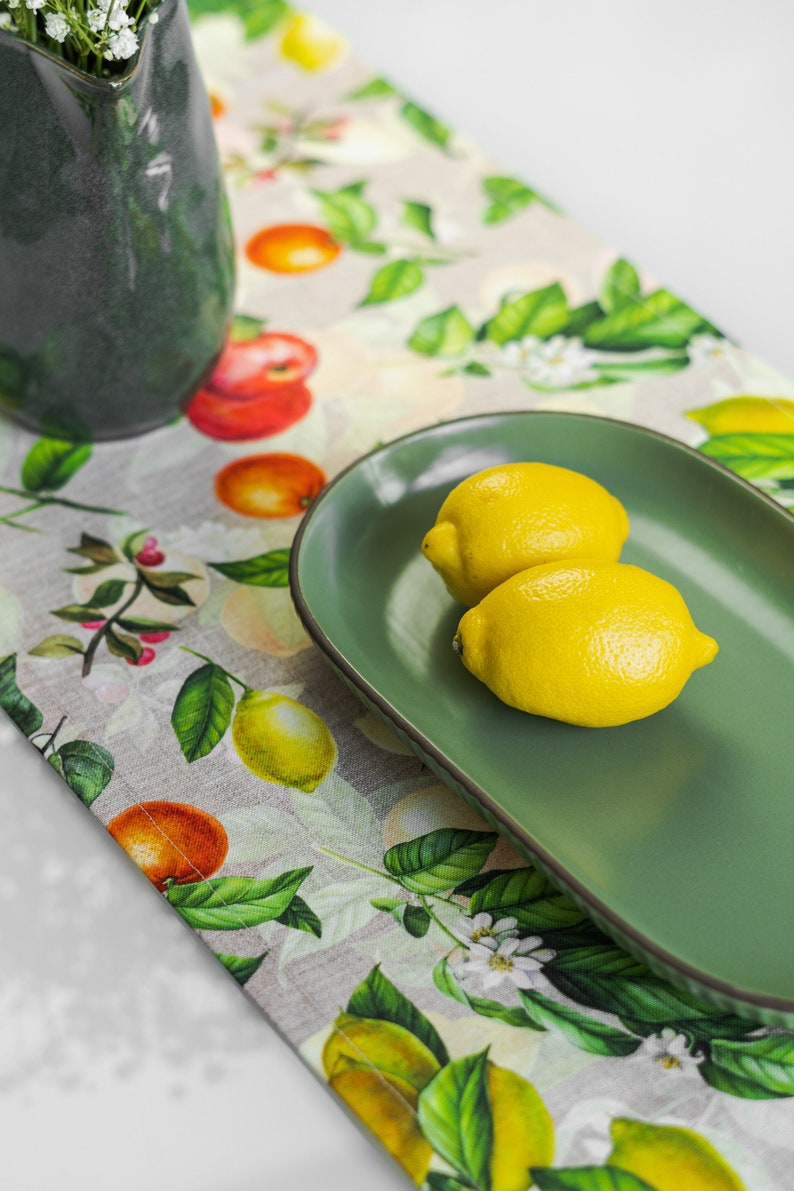 Summer Table Runner, Sicilian Lemon Table Decor, Handmade Table Runner, Kitchen Table Linen, Citrus Fruits Print, image 3