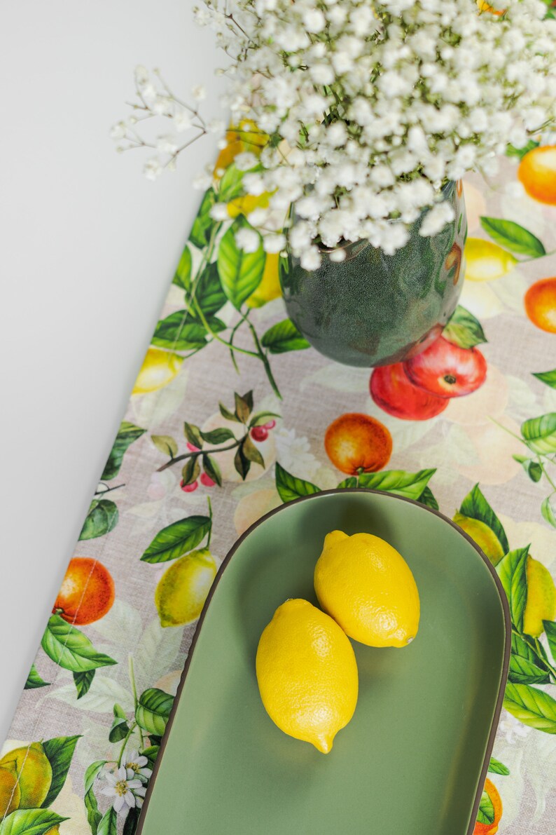 Summer Table Runner, Sicilian Lemon Table Decor, Handmade Table Runner, Kitchen Table Linen, Citrus Fruits Print, image 6