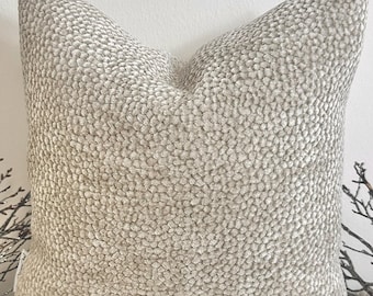 Luxury Beige Velvet Boucle Cushion For Sofa or Bed, Custom Piping & Fringing Options Available, Feather Inserts Optional - Style 9