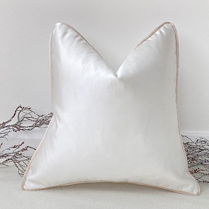 Style No. 21 - Luxury Pure White Textured Satin Effect Sheen Cushion With Choice Of Piping for sofa bed throw - From The Couture Cushion